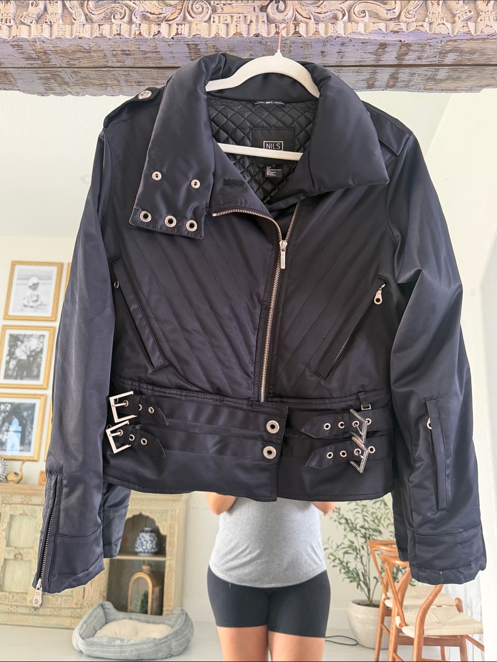 NILS Black Quilted Ski Jacket with Buckle and Grommet Details
